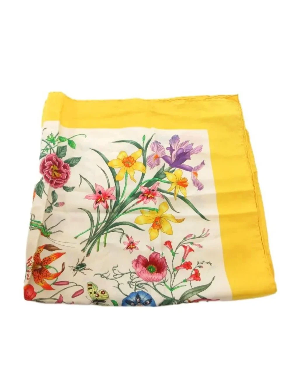 Gucci Scarf Botanical Pattern Silk Yellow